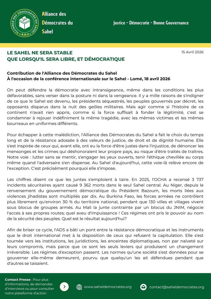 Alliance des Démocrates du Sahel tweet media