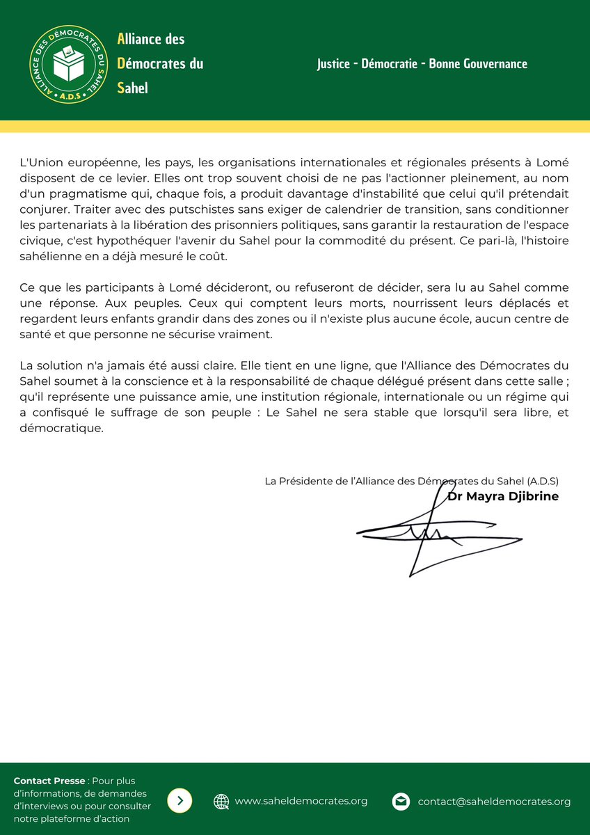 Alliance des Démocrates du Sahel tweet media