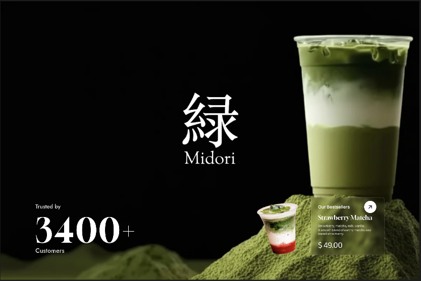 SHASHWATsukla's tweet photo. Working on a matcha cafe landing page, trying to keep it super minimal but still feel premium. 

Which one do you think looks the cleanest? https://t.co/TCR7rR24fX