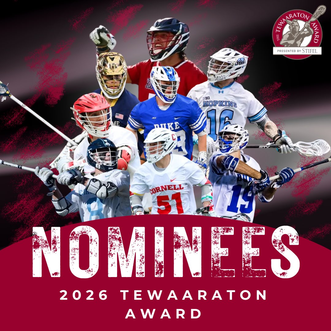 Tewaaraton's tweet photo. Congratulations to the 25 Men's Nominees for the 2026 Tewaaraton Award Presented by @Stifel! We will select the five finalists from this list at the conclusion of the regular season for this year’s Tewaaraton Trophy: https://t.co/sFxiK6ewVq https://t.co/1sz9ZpGLsK