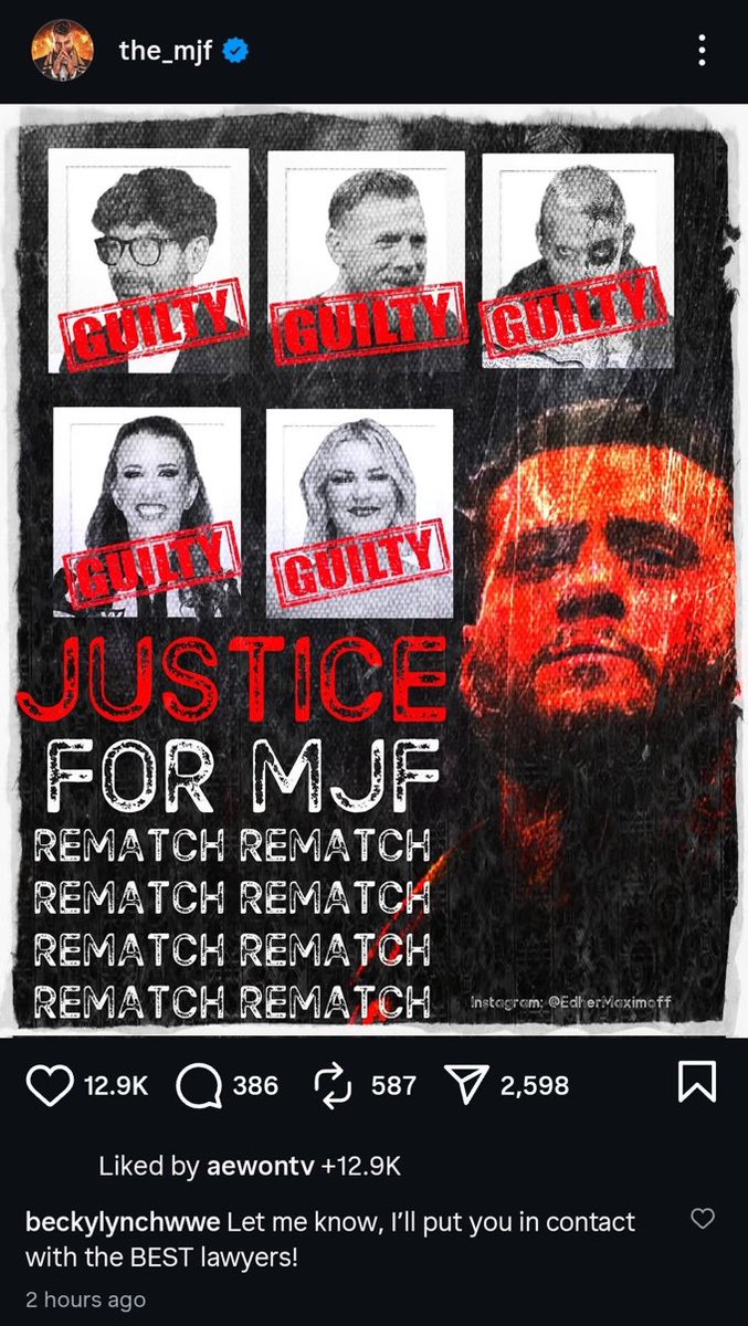 #JusticeforMJF 

#AEW 
#BeckyLynch

#DoubleorNothing

#AllEliteWrestling

 #MJF
