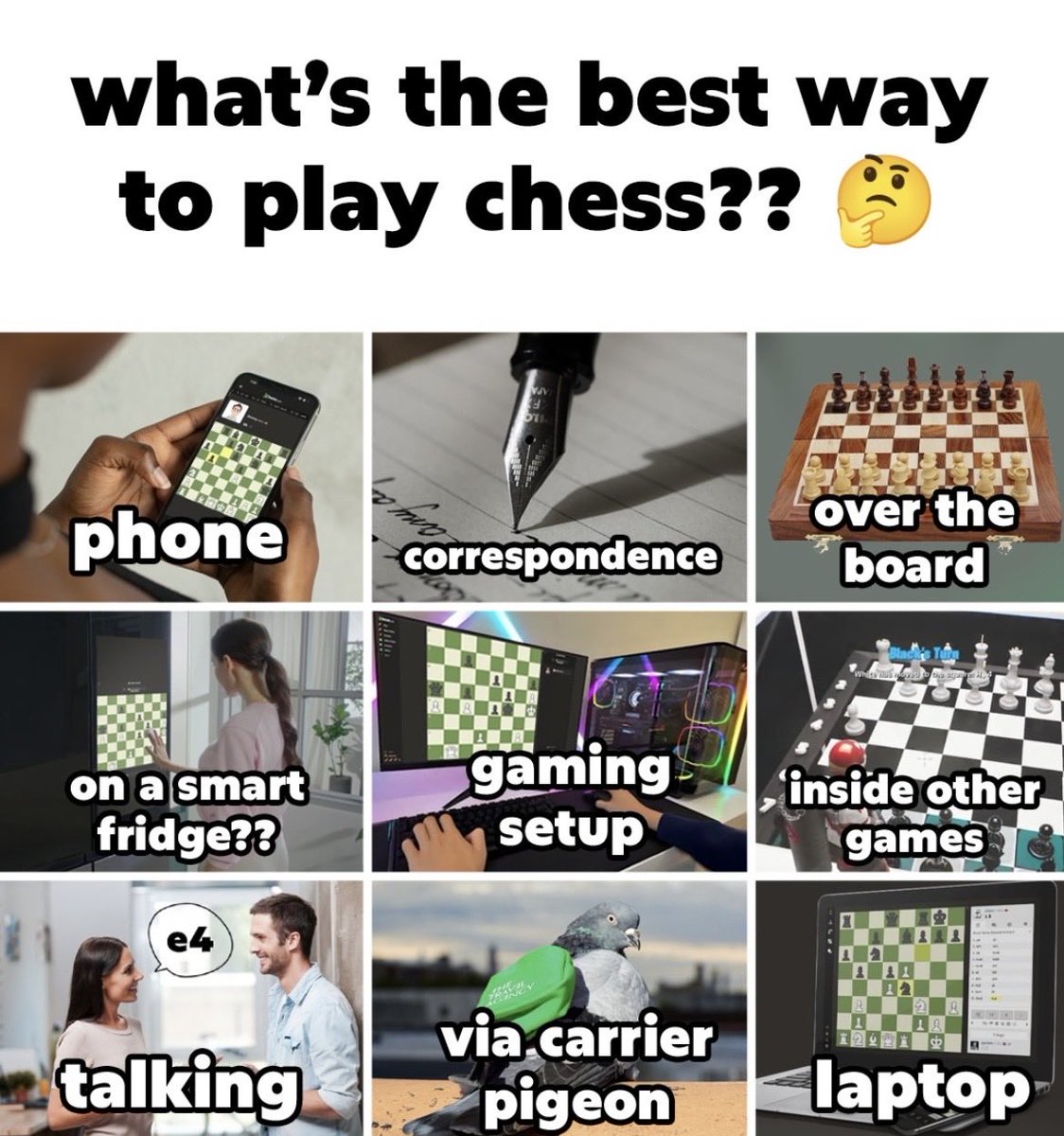 prizechess's tweet image. Wrong answers only 😂👇🏼

#chess #chessplayer #chessgame #playchess #prizechess