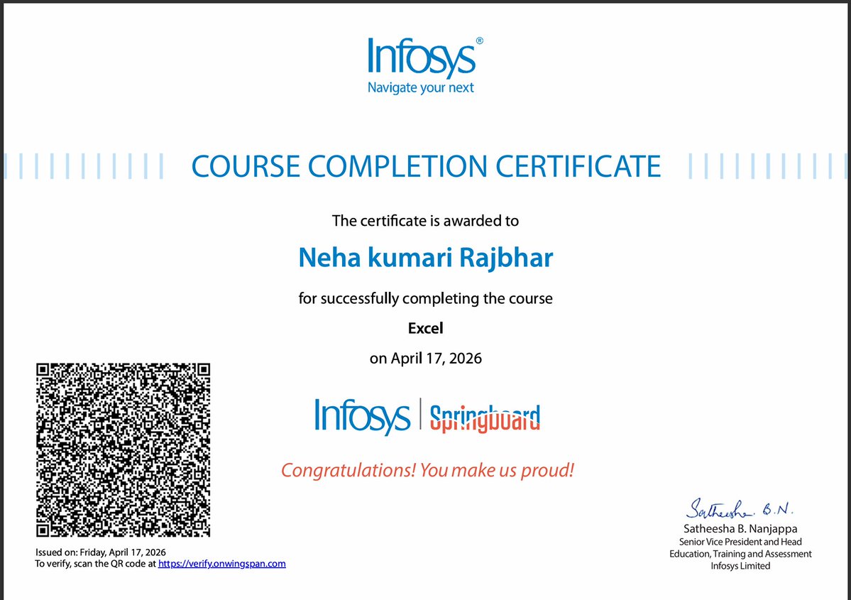 KumariRajb75219's tweet image. Completed courses from Infosys Springboard and earned certificates 🎉

Excel, Data Science, Cloud Technologies, and Big Data.
Excited to learn and grow more!

#DataScience #Cloud #BigData #Learning #InfosysSpringboard