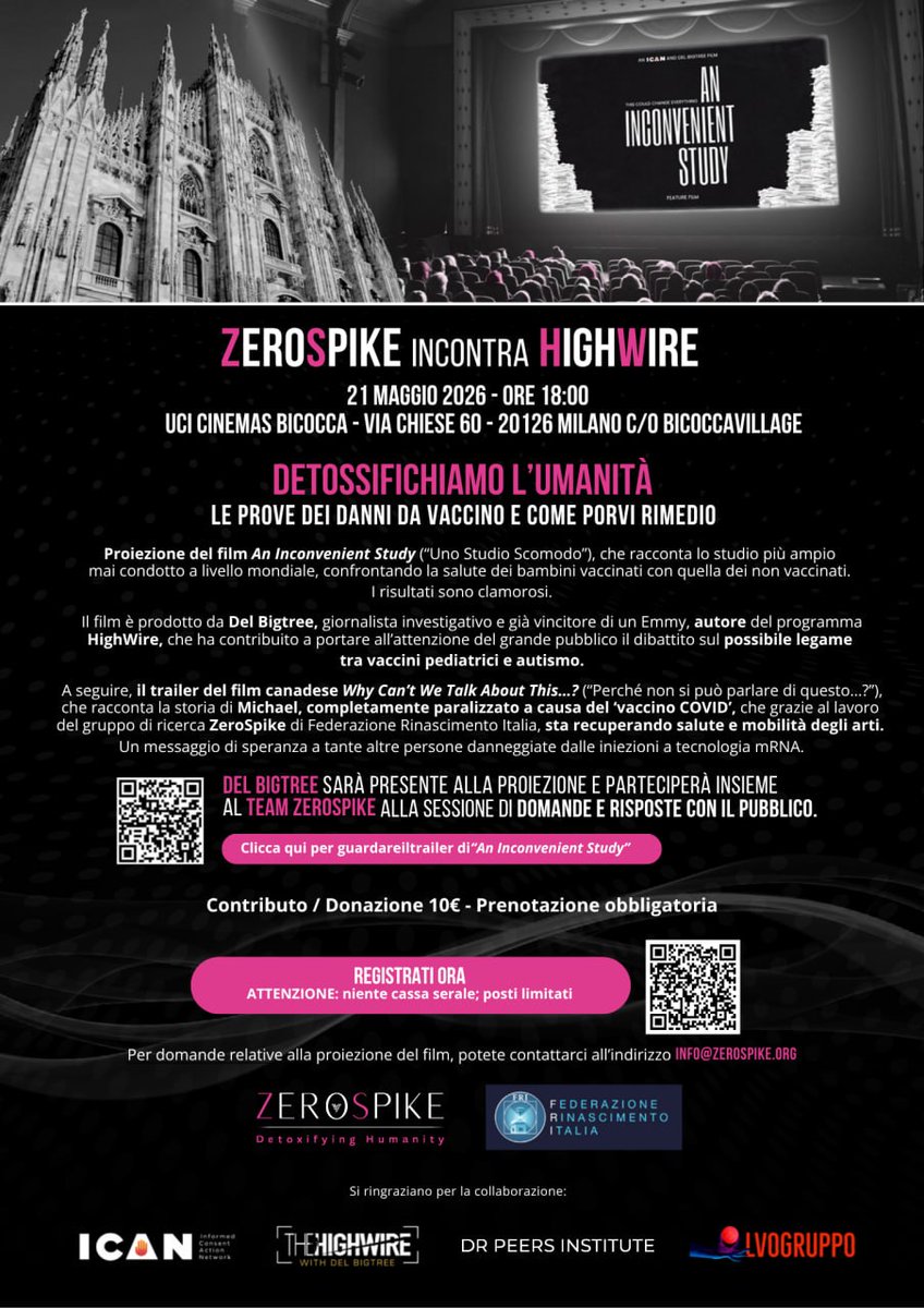 ZEROSPIKE INCONTRA HIGHWIRE: Un evento esclusivo a Milano! 🇮🇹 
Siamo entusiasti di annunciare la nostra partecipazione come sponsor tecnico  a questo importante appuntamento di informazione indipendente. 

Il 21 maggio 2026 alle ore 18:00, l’UCI Cinemas Bicocca di Milano,