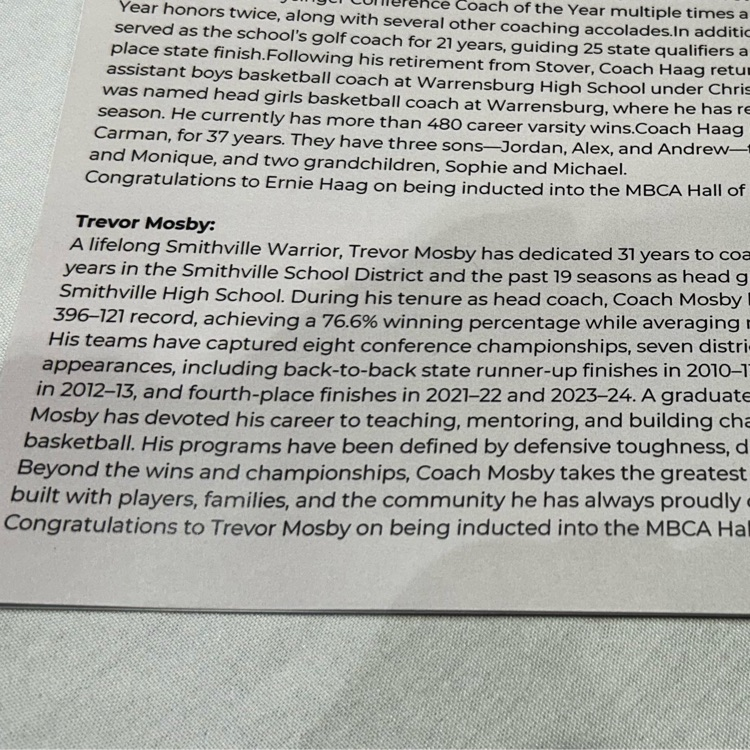 WActivities's tweet photo. Today, Trevor Mosby was inducted into the Missouri Basketball Coaches Hall of Fame! With over 30 years of coaching at his alma mater, he has impacted generations of Smithville Warriors. We are proud to celebrate him today! Congratulations, Coach Mosby! Go Warriors! https://t.co/pWJPCEHbgK