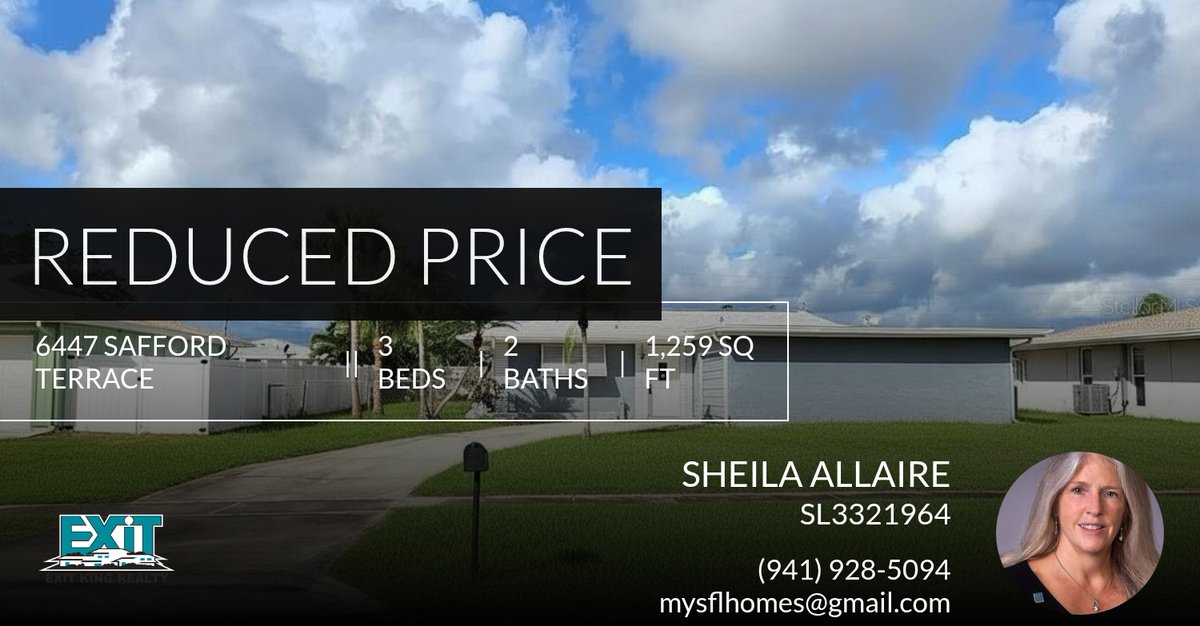 SheilaExit's tweet photo. 📍 Reduced Price 📍 This recently reduced home at 6447 Safford Terrace in North Port won't last long, so, don't wait to set up a showing! Reach out here or at (941) 928-5094 for more information! https://t.co/pCDUnKjGlq https://t.co/AssXyih3JD