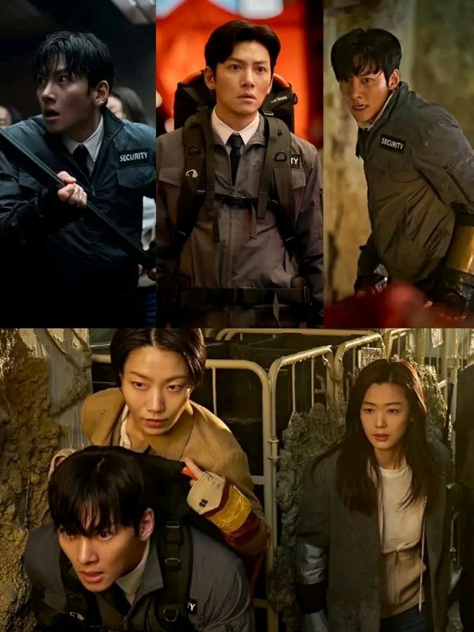 Ji Chang Wook as a security guard who spends much of the film carrying his paraplegic sister (Kim Shin Rok) on his back in the zombie film, "Colony" 🧟‍♀️

"Colony" opens in theaters on May 21, 2026.
