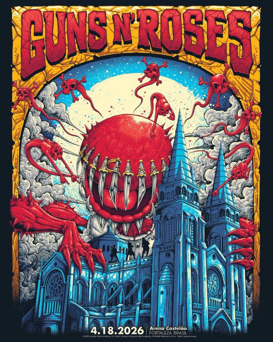 O perfil do Guns N' Roses fez uma arte só a massa com a Catedral de Fortaleza por causa do show de hoje.