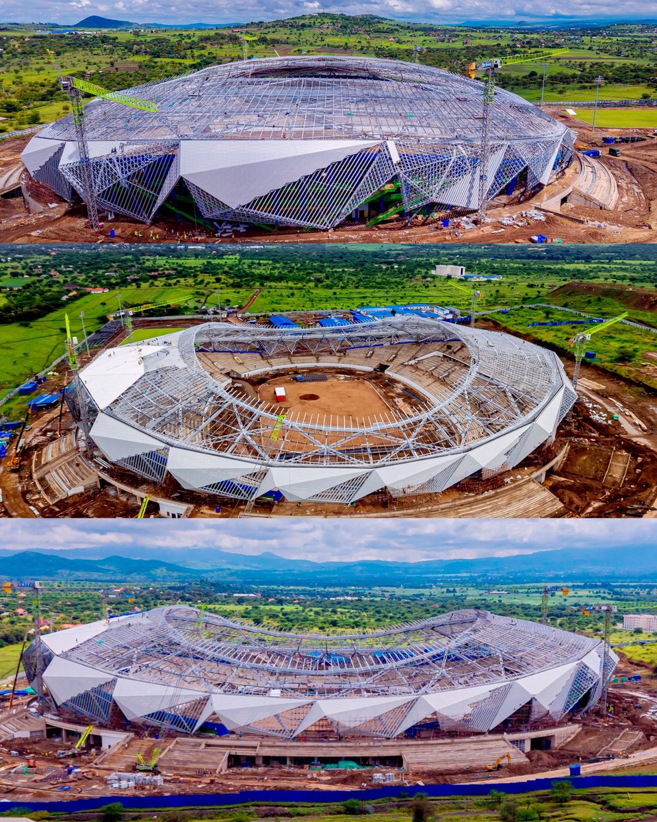 Worldstadium_EN's tweet image. 🇹🇿🔜🏟️Tanzania’s Samia Suluhu Hassan Stadium in Arusha is rising fast for #AFCON2027! 

The $112M, 30,000-seat venue is ~75% complete with the roof nearly done. Modern design with mountain views — on track for 2026.

📸#Tanzania | #Arusha