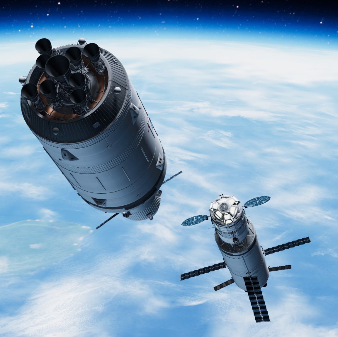 NunoSeletti's tweet image. Docking réussi. L'équipage d'Ares 5 est enfin prêt au départ ! Avec l'ajout du mod TUFX, les screenshots sont bien mieux ! #KSP #KerbalSpaceProgram