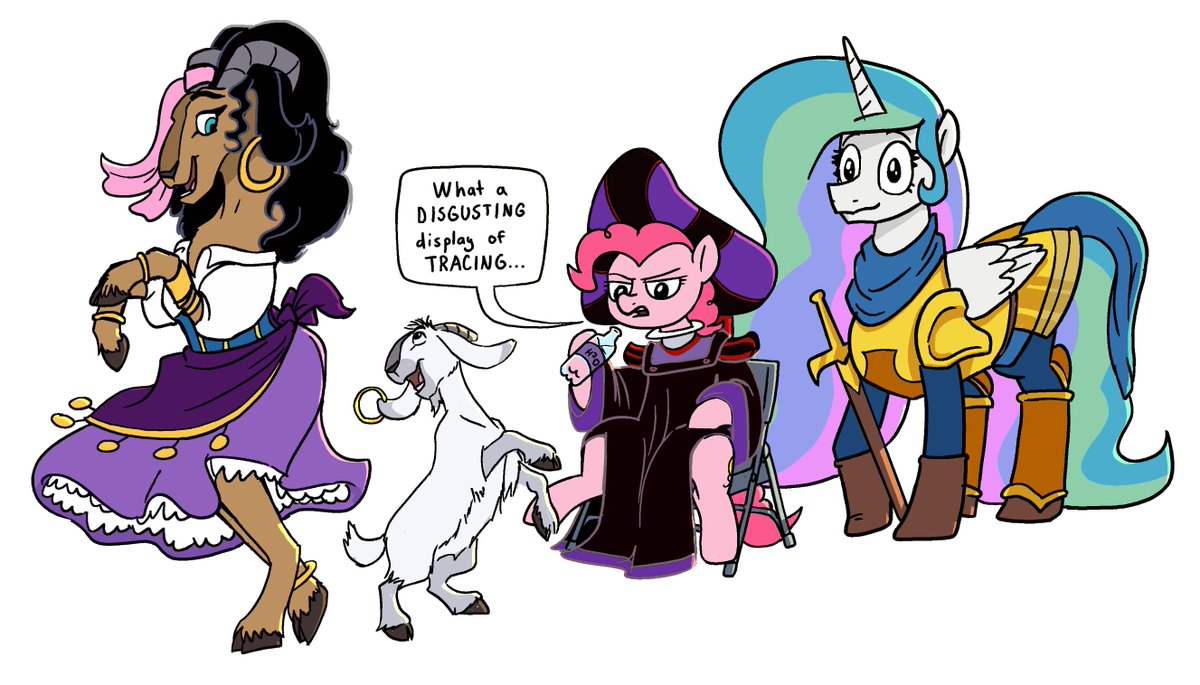 Petirep's tweet photo. Results of today’s draw request stream: https://t.co/tsJCyX8bEC
It turned into a Hunchback of Notre Dame themed stream day. We started with anthro goat Esmeralda, and from there we got Frolo-Pinkie, Clopin-Dash, and Quasimoto-Derpy with CMC-Gargoyles. #thond #mlp https://t.co/b6lAPhWCqU