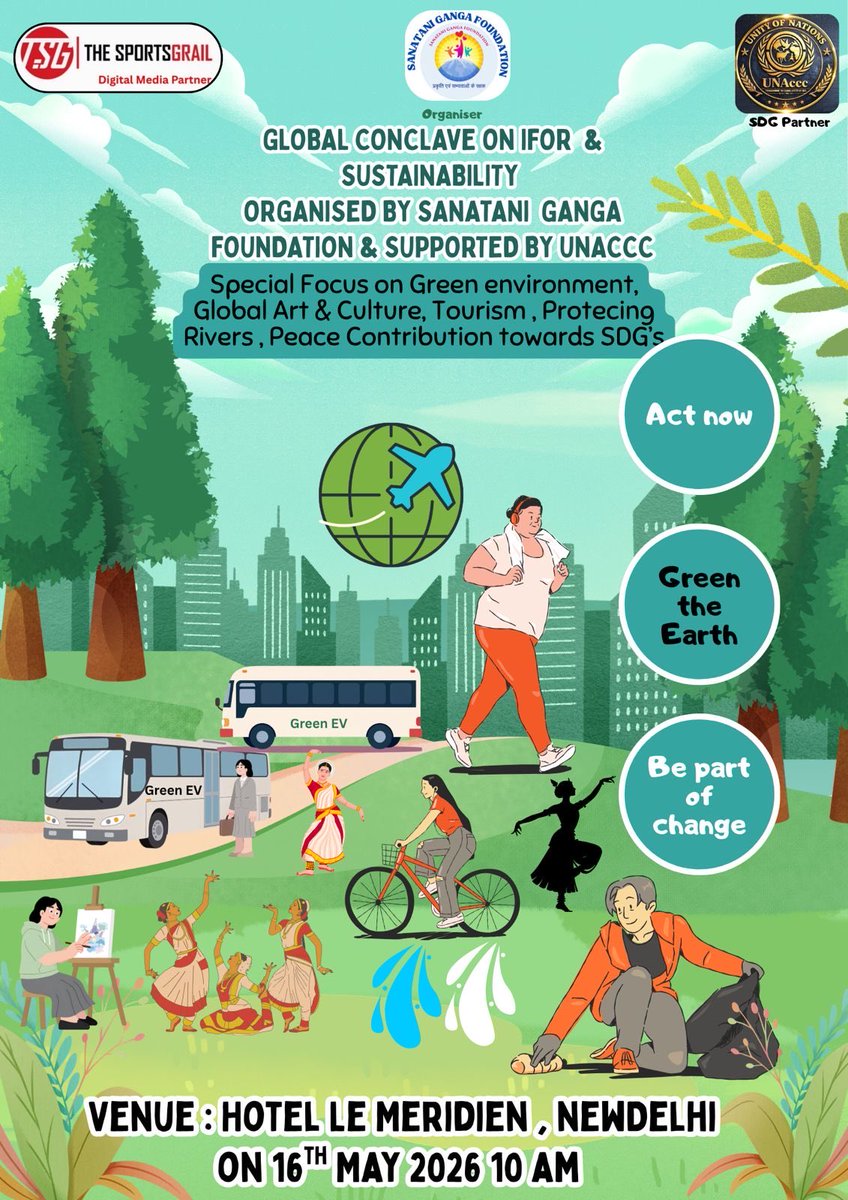 SGFoundation20's tweet image. Sanatani Ganga Foundation is all set to celebrate IFOR (International Festival of Rivers) on May 16th, 2026 at Hotel Le Meridian.

The Global conclave focuses on the environment sustainability, and peace contribution. 

#sanatanigangafoundation #ifor #sanatandharma