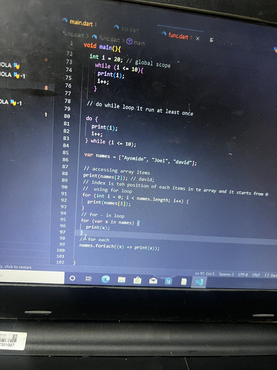 Don_Ayodejii's tweet image. Playing with DART LANGUAGE 

#softwaredevelopment