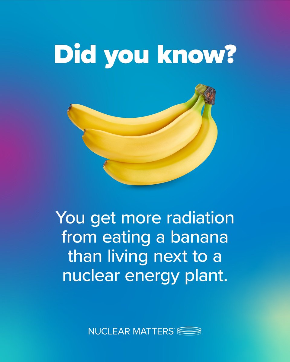 estes80265's tweet image. END THE CLIMATE CHANGE "HOAX" 
#DYK one of your favorite breakfast fruits is radioactive? 📷
Bananas contain potassium‑40 — and nuclear plants emit even less radiation than you’d receive from eating a banana!
Explore more:
bit.ly/47yMtIs