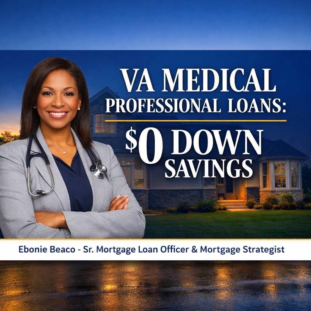 HomeLoansWork's tweet image. VA med pros! 100% financing &amp;amp; no MI = $0 down. Ebonie Beaco is here to help you move in. #Virginia #PharmD #Mortgage