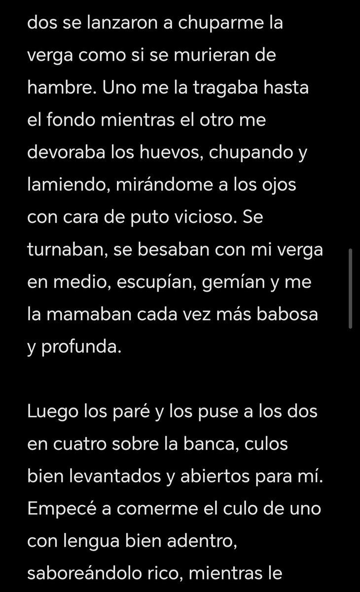 relatosBCS's tweet photo. 📦 𝗥𝗲𝗹𝗮𝘁𝗼 #𝟬𝟬𝟱: Trío salvaje en la empresa de mensajería: dos culos para mí en la banca del Punto De Venta

Me quedé solo en la empresa de mensajería, abrí la app amarilla… y en menos de una hora tenía dos putos de rodillas en la banca del punto de ventas, chupándome la verga entre los dos, comiéndoles el culo y follándolos alternando hasta dejar todo lleno de leche.

Al día siguiente trabajé como si nada… pero esa banca nunca volvió a ser la misma.

¿Te puso caliente?
Dale LIKE y REPOST si te gustó 🔥

Si tienes algún relato sucio que quieras compartir, el DM esta abierto (puedes hacerlo de forma anónima o mencionándote).