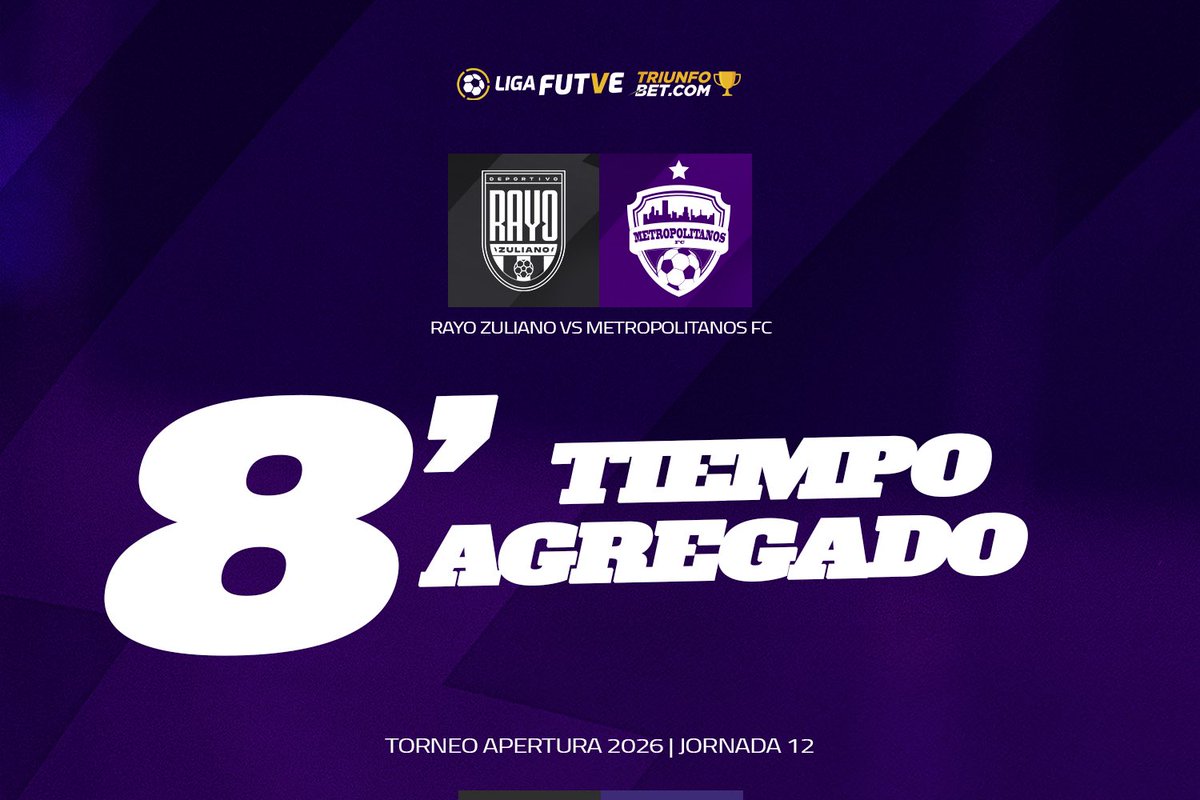 Metropolitanos_'s tweet image. #TorneoApertura  | J12| ⏱️ 45+8’ | 
@DvoRayoZuliano 0-1 #Metro 

Se jugarán 8 minutos más en el Pachencho Romero 🏟️ 

#SiempreVioleta 🟣
#LigaFUTVETriunfoBet
