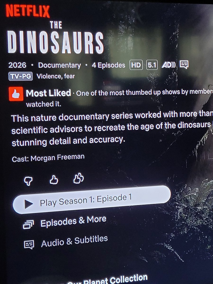 cellswordrin's tweet image. Watching {The Dinosaurs (2026)} @netflix #tvtime #TheDinosaurs #documentary #Spielberg #MorganFreeman #HappyWeekend