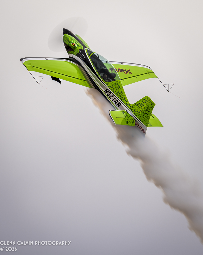 This one turned out alright. Stephen Covington in "Fury 2.0," his GB1 Gamebird. February 13, 2026 at the Buckeye Air Fair in Buckeye, AZ. Nikon Z7II with the NIKKOR Z 100-400mm f/4.5-5.6 VR S at f/9 and 1/125th.