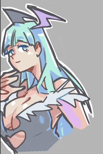 NuclearDojo's tweet photo. Morrigan (comm wip.) https://t.co/Fsqrc7bFC4