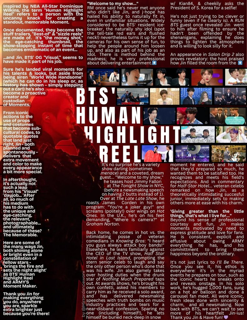 I've said it before, I'll say it again 💜 BTS JIN may be #WorldWideHandsome but there's much more to BTS' OG Visual than being really really good looking: It's his sense of the room, quick wit, creative magic, empathy, guts &amp; winsome charm that make him such a viral highlight 💜