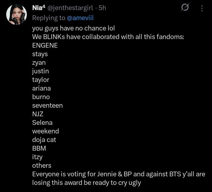 only_army37657's tweet photo. @nicolle971_ Hermanas moradas tenemos una larga lista de enemigos en nuestra contra en la votaciones de los AMA debemos estar unidas que BTS solo nos tiene a nosotras regar la voz y buscar alianzas. https://t.co/kgtXM8DuKU