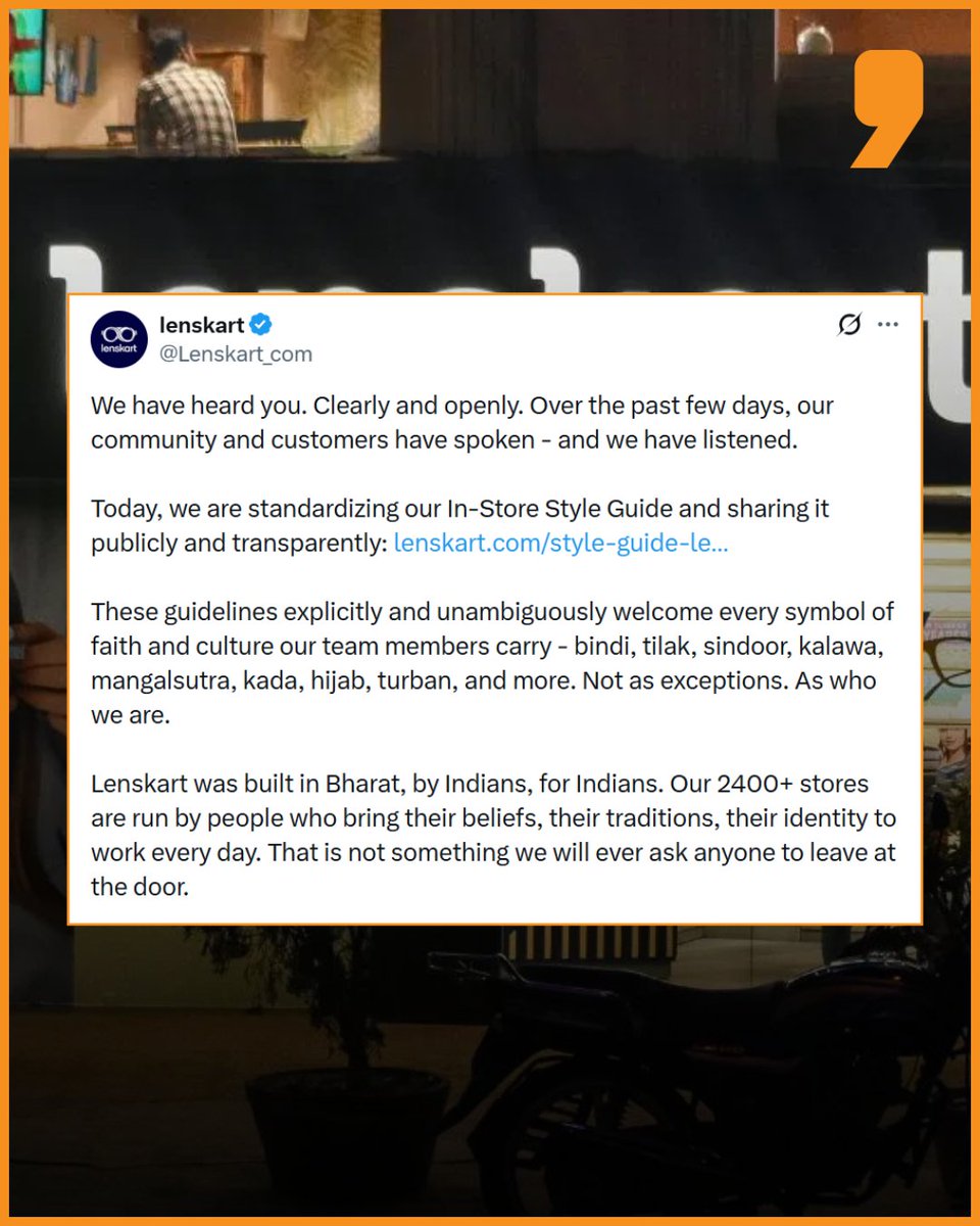 News9Tweets's tweet image. After a week of intense social media heat and boycott calls, #Lenskart has finally moved beyond apology as it releases a detailed in-store style guide.

#controversy #culture