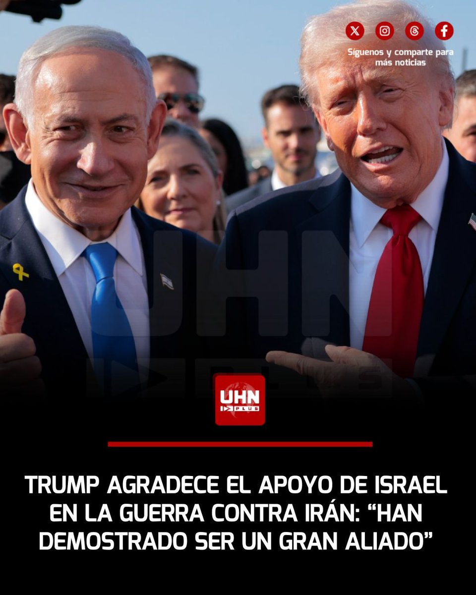 🇺🇸🇮🇱‼️ | Donald Trump agradeció a Israel por su inquebrantable apoyo en la lucha contra el régimen terrorista iraní, destacando su lealtad y valentía como aliados clave de EE.UU. en esta batalla crucial: "Han demostrado ser un gran aliado de los Estados Unidos. Leales, Valientes,