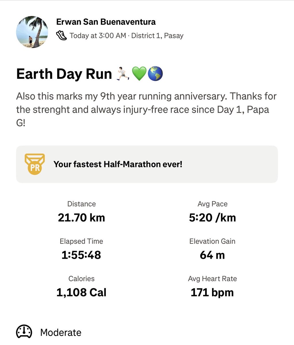 My 9th Running Anniversary deserves a 21KM PR (Unofficial: 1:55). Running with purpose as a certified eco-warrior. 🌍💚🏃🏻

Congratulations to all of us, eco-warrior runners!