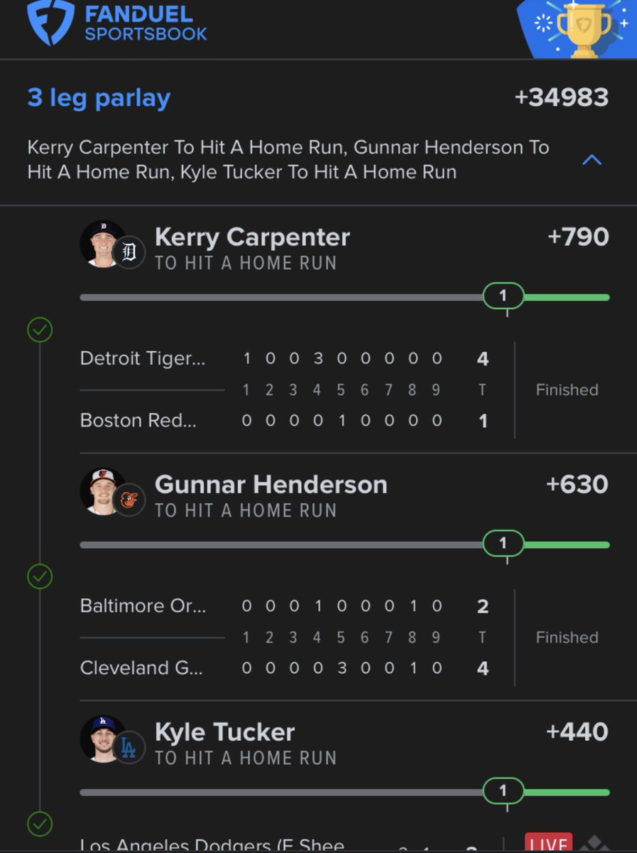OutlawParlays's tweet photo. The law always wins. 

ANOTHER INSANE DAY. YA’LL NOT ENTERTAINED? 🤠🤯⚾️

OHEARN HOMER +680 ✅
CARPENTER HOMER +700 ✅
HENDERSON HOMER +540 ✅
TUCKER HOMER +440 ✅
BURLESON HOMER +520 ✅

❤️ THIS IF YOU WITH ME https://t.co/osvYY23u3Q