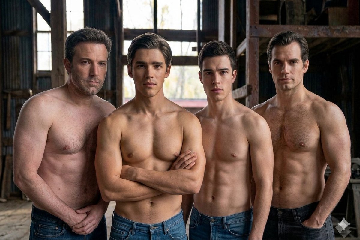 iwasla2's tweet photo. Superman, Batman, Nightwing &amp; Superboy (Ben Affleck, Brenton Thwaites, Henry Cavill, Dylan Sprayberry) https://t.co/XlCGYnBvTf