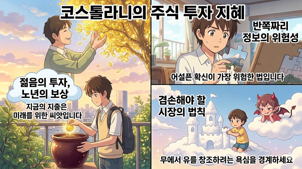 "1천만 원을 주식으로 잃었더라도 걱정할 필요 없는 이유!"

1 주식 투자자는 젊은 시절에 지출한 것을 노년에 벌어들인다고 할 수 있다.

2 투자자에게 가장 위험한 것은 반만 옳은 정보다.
반만 옳은 정보는 백퍼센트 틀린 정보보다 더 위험하다.

3 신처럼 무에서 뭔가를 창조할 수 있다고 믿는