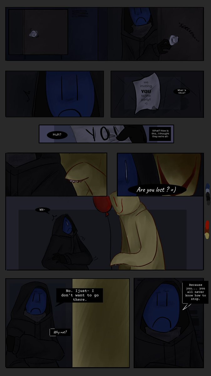 Jim_fxkll's tweet photo. "First meet."
Short comic, I didn't really want to make it longer cuz I'm lazy and I've already spent 6 hours on it
#backrooms #partypooper #partygoer #sadparty #happymask https://t.co/6kIFTdLiCF