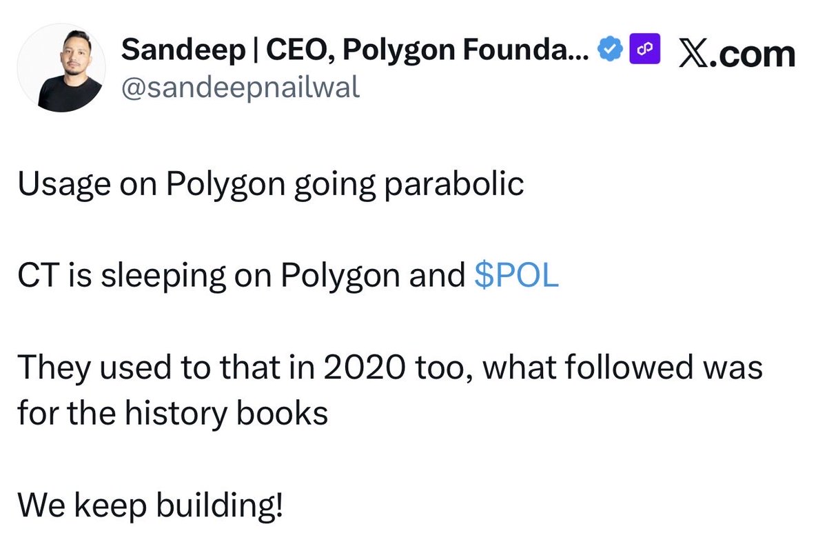 MatrixStake's tweet image. .@sandeepnailwal “Usage on #Polygon going parabolic 📈 

CT is sleeping on Polygon and $POL

They used to that in 2020 too, what followed was for the history books

We keep building!” 👏 

📈 Real Usage / Metrics:

✅ 7 Billion total transactions settled on-chain 
✅ $2.4T+
