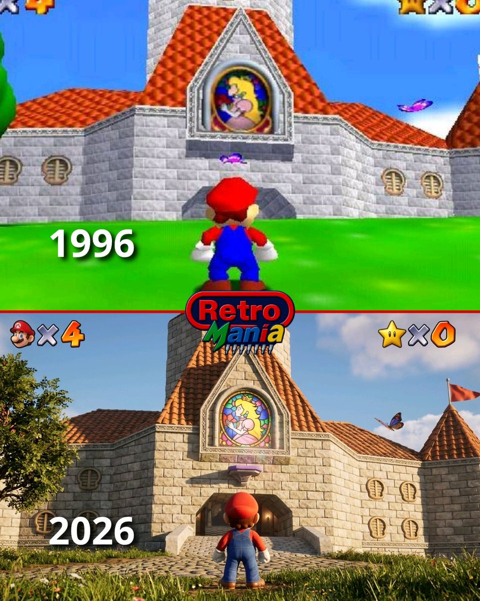 Press_Start9's tweet image. 🎮✨ De los píxeles de 1996 al realismo de 2026, ¡este castillo sigue siendo mágico! 🏰❤️ #RetroGaming #SuperMario ¿Qué te viene a la mente al verlo?