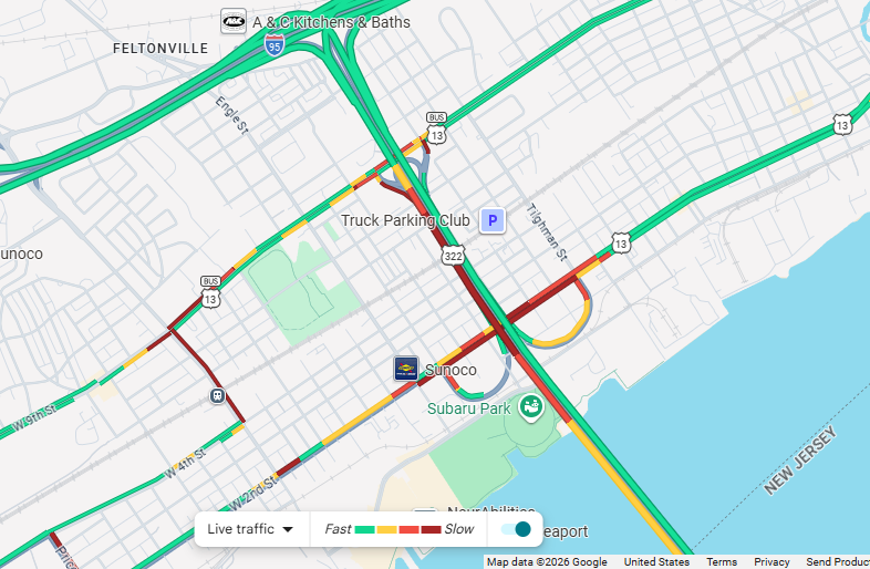 PhillyTrafficWX's tweet image. Was not following today's Unions game however according to google maps it looks like it just ended with traffic Galore in Chester. #Traffic #SaturdayNight