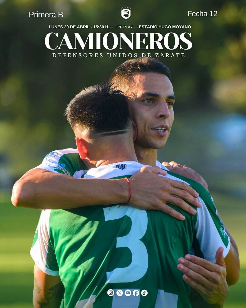 casdcamioneros's tweet image. ⚽️ #Fútbol #PrimeraB #AFA
🏆 ​Camioneros vs. Def. Unidos 
📌 Fecha: 12
🗓 Día: Lunes
🕞 Horario: 15,30 
🏟 Estadio: Hugo Moyano 
👤​Árbitro: Marcos Recalde
​Asistente 1: Juan Manuel Díaz
​Asistente 2: Julieta Fernández
​Cuarto árbitro: Nicolás Kresta
📺 LPF Play
