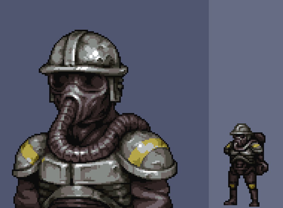 ffleshinsane's tweet image. Oteg — idealist turned executioner 🪖🔥 
#pixelart #roguelike