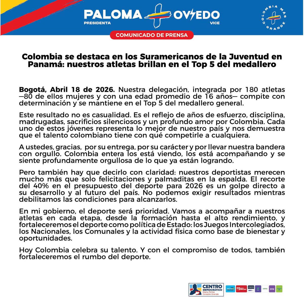 Prensa Paloma Valencia tweet media