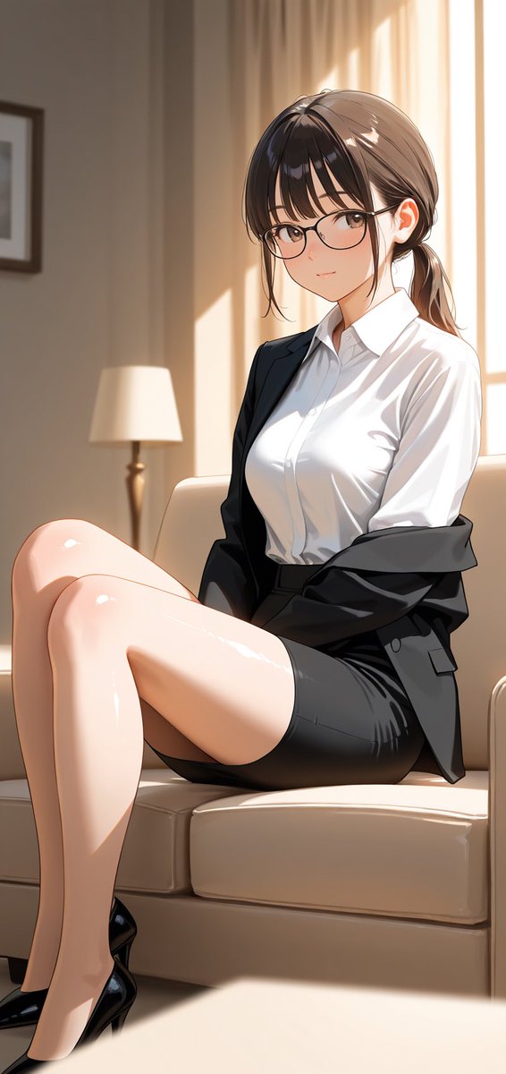 illust_gallery's tweet image. 残業あとの、ふたりだけの内緒の時間。
「…まだ、帰したくないな」

眼鏡の奥に隠した、彼女の本音に触れてみませんか？
柔らかな日差しと、解かれたスーツのギャップがたまりません。

#AIart #AIイラスト #OL #眼鏡女子