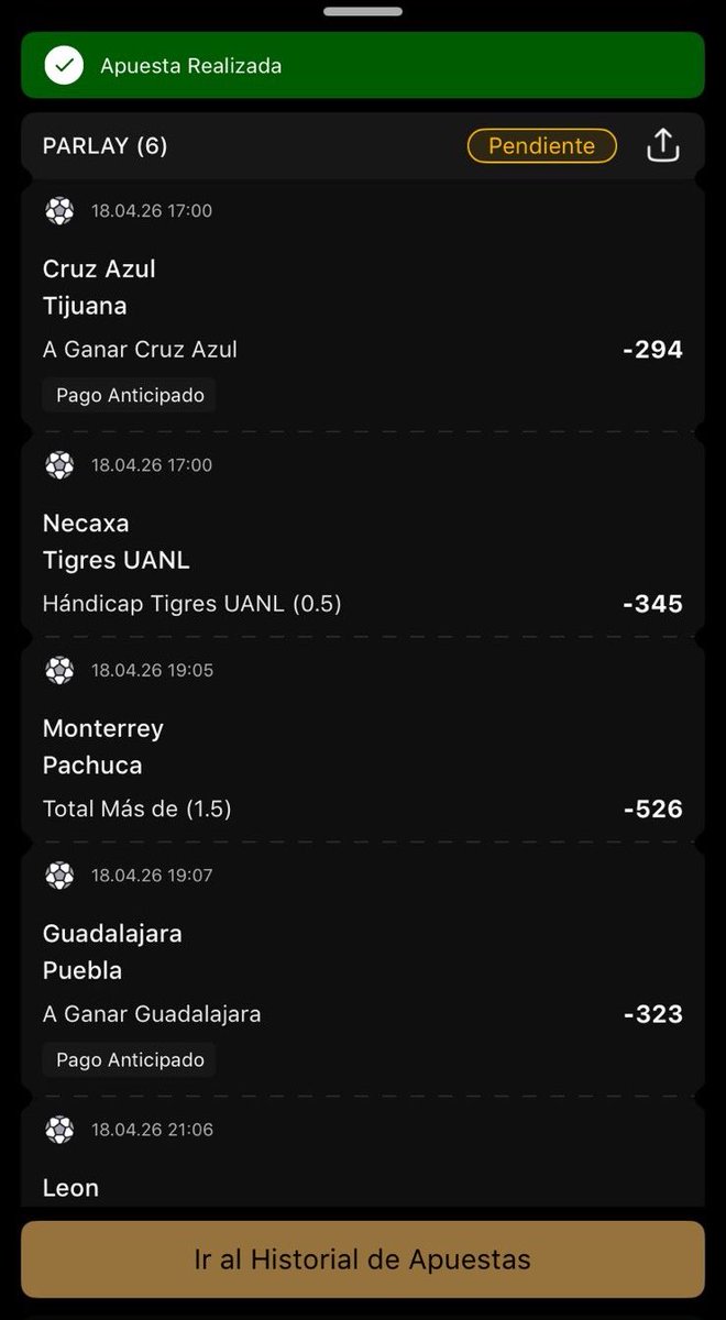 Parlay #LigaMx

Te regalo $100 para que me sigas y ganes $400 ➡️ ac.betvip.mx/processing/cli… regístrate y utiliza el código TUCA100 para que los obtengas SIN ROLL OVER

A ganar carajo 💪🏻