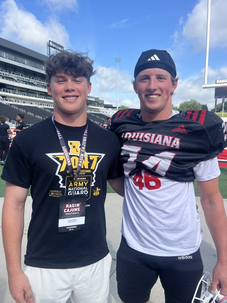 Had a great time at <a href="/RaginCajunsFB/">Louisiana Ragin’ Cajuns® Football</a> and got to see an old teammate <a href="/LakeBates01/">Lake Bates</a> come up with an interception in the scrimmage! Look forward to coming back.
<a href="/CoachDunn1/">Dennis Dunn</a> <a href="/NDGriffinFB/">North DeSoto Football</a> <a href="/Coach3James/">Josh James</a> <a href="/CoachSalgado/">Jim Salgado</a> <a href="/CoachSFarmer/">Coach Steve Farmer</a>