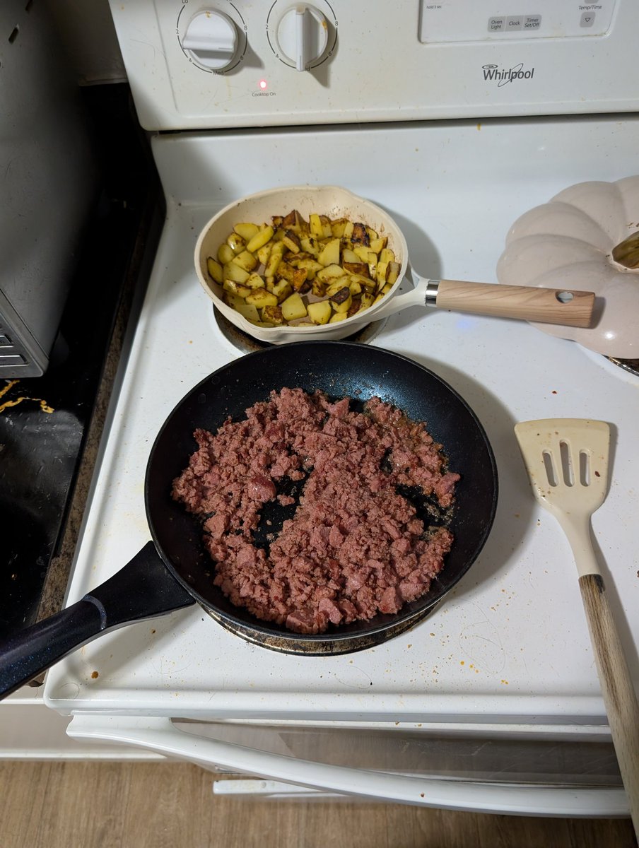This is my supper y'all potatoes and spam and yes I did season them.