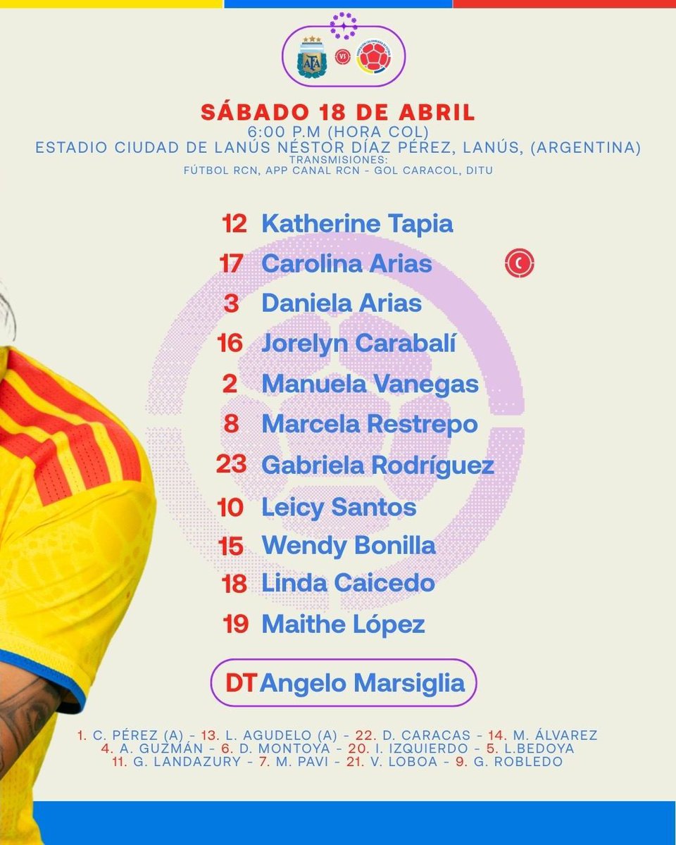 FCFSeleccionCol's tweet image. 🚨 𝗧𝗜𝗧𝗨𝗟𝗔𝗥

Así formará nuestra Selección Colombia para enfrentar a 🇦🇷 en la Fecha 7 de la CONMEBOL Liga de Naciones 

#LaSeleNosUne🇨🇴