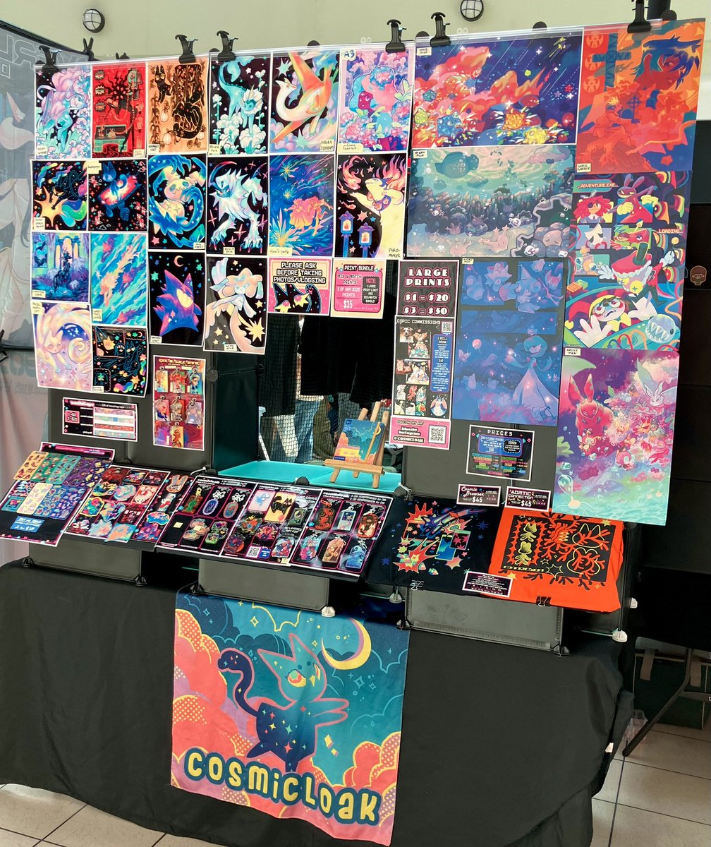 cosmicloak's tweet photo. All set @ anime night mart
Moreno Valley Mall! ✨🛍️

Small walkthrough of my items
here 4/18-19 -Hours 12pm-7pm

[ #TADC #pokemon 
#trigun #gachiakuta  ] https://t.co/TEIDSuD2kI