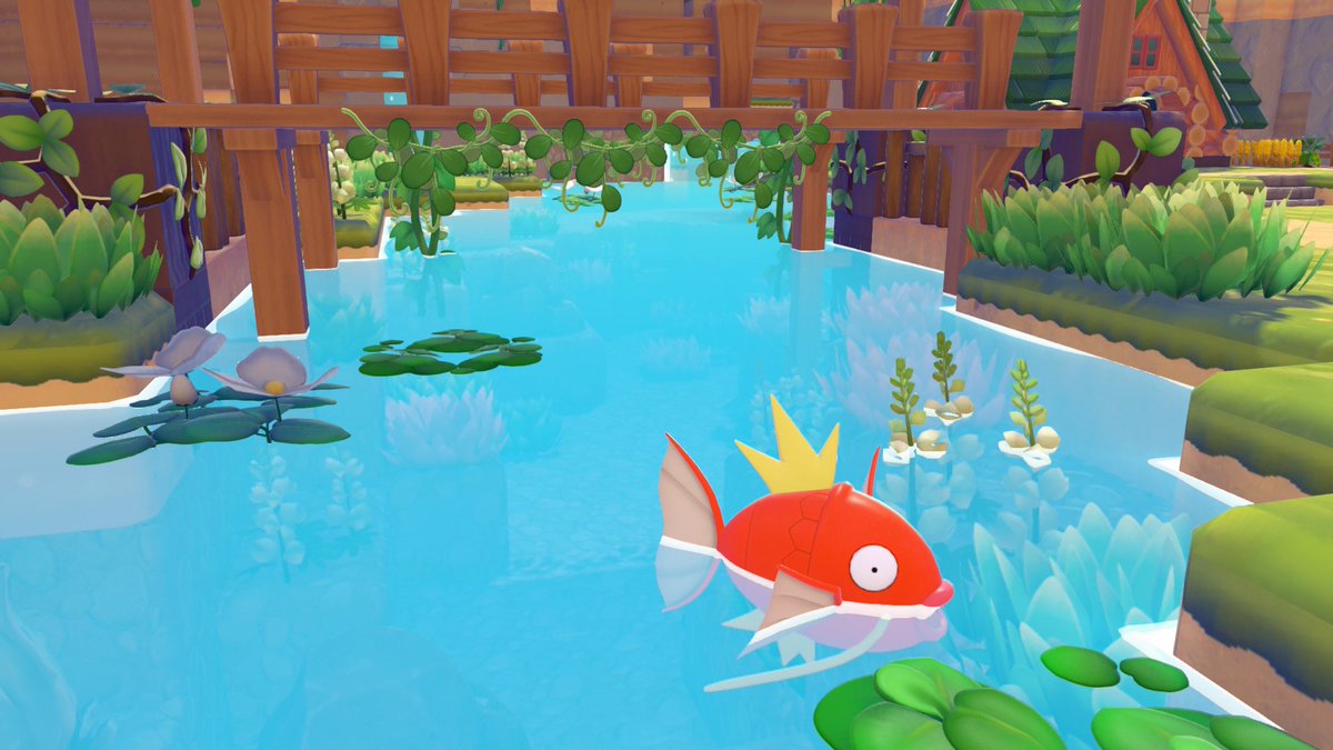 KitsuneInstinct's tweet photo. River and bridge for poor Magikarp #pokopia https://t.co/YP5YdUOtXz