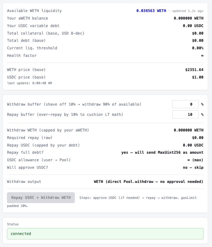 0xrooter's tweet photo. for anyone with WETH stuck in aave, you can just vibecode an app to monitor how much WETH is available to withdraw and have it send the txs for you.

for the last hour there have been a few hundred ETH available to withdraw every few minutes, so godspeed. https://t.co/KeN5UfNSa7