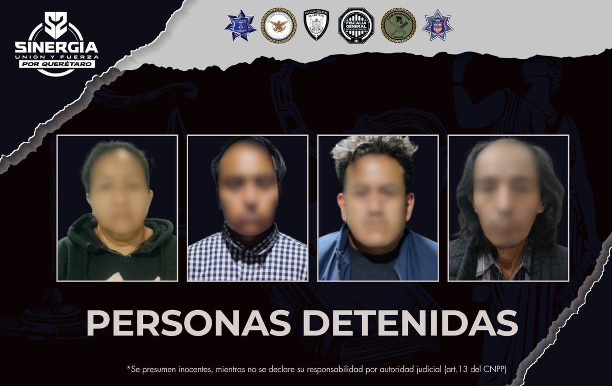 fiscaliaqro's tweet photo. 🚨 SINERGIA EJECUTA CATEOS SIMULTÁNEOS EN TRES MUNICIPIOS; HAY DETENIDOS Y ASEGURAMIENTOS RELEVANTES

La #FiscalíaQro ejecutó 7 cateos de manera simultánea en los municipios de El Marqués, Huimilpan y Tequisquiapan, como parte de investigaciones por tentativa de homicidio y delitos contra la salud, en el marco de Sinergia por Querétaro.

👮‍♂️ Como resultado de los operativos:
• 4 personas detenidas
• Fortalecimiento de líneas de investigación en curso

🔎 Durante las diligencias se aseguró:
• Sustancias con características de marihuana
• Artículos para dosificación de narcóticos
• Equipos de telefonía móvil
• 3 vehículos
• Dinero en efectivo
• 2 inmuebles
• Documentación diversa

🐾 Asimismo, en uno de los inmuebles:
• Se localizó un canino
• Fue canalizado a autoridades de protección animal para su resguardo

🤝 Las acciones fueron encabezadas por:
• Fiscalía General del Estado
• Policía de Investigación del Delito

Con apoyo de:
• Policía Estatal (POES)
• Ejército Mexicano
• Guardia Nacional
• Policías municipales de Huimilpan y El Marqués

La Fiscalía General del Estado reafirma su compromiso de investigar y perseguir los delitos mediante acciones coordinadas que fortalecen la seguridad y el acceso a la justicia.

#FiscalíaQro #Sinergia #Resultados #Querétaro #PersecuciónDelito