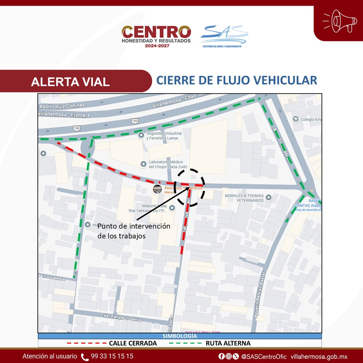 SASCentroOfic's tweet photo. 🚧 AVISO | CIERRE DE VIALIDAD
A partir del lunes 20 de abril habrá cierre total por trabajos en la red de drenaje sanitario.
📍 Felipe Justo Sierra, hasta el cruce con Felipe Carrillo Puerto (tramo entre 17 de diciembre y F. J. Sierra), col. Atasta.
#AvisoSAS @CentroInforma https://t.co/jNOSO8uC2o