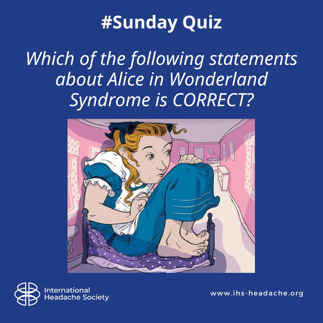 ihs_official's tweet photo. #SundayQuiz 🧠✨

A 45-year-old patient with a history of migraine reports unusual visual episodes:
her surroundings feel tilted, and objects appear much smaller than they actually are (micropsia).

👀 What’s going on?

Which of the following statements about Alice in Wonderland Syndrome is CORRECT?

A) It is exclusively a pediatric condition caused by Epstein-Barr virus
B) In adults, it is most commonly linked to migraine aura
C) It is classified as a primary psychiatric disorder in ICHD-3
D) It is caused by a primary frontal lobe lesion

👇 Drop your answer in the comments and test your neuro skills!
 #SundayQuiz #Neurology #Headaches #Migraine